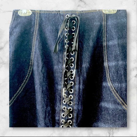 Forever 21 BLUE Denim Skirt Maxi Corset Tie Split Zipper Straight SZ S Women - Picture 3 of 7